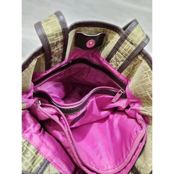 Diane Von Furstenberg DVF Lg Green Logo Signature Bag Pink Tote Purse Waterproof - Picture 6 of 6